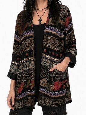 Vintage ALGO Open Front Patchwork Jacket Duster blazer Floral Sz 10 Whimsigoth